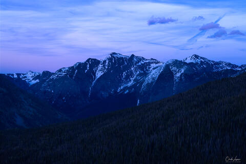 View of San Juan Mountains on the Million Dollar Highway at dusk.