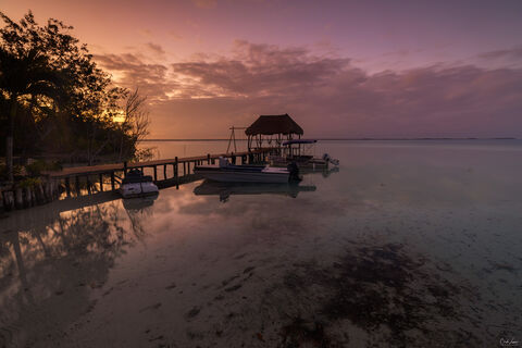 View of pier at Lake Bacalar in Quintana Roo in Mexico.