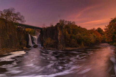 View of Great Falls in New Jersey at sunrise.