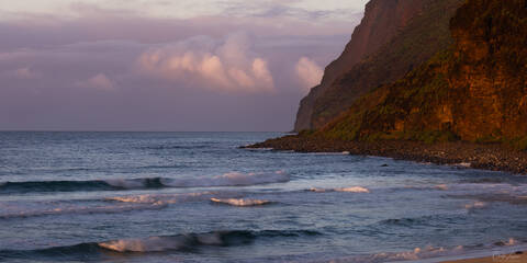 Sunset at Polihale Beach State Park on the West Side of Kauai Island in Hawaii.