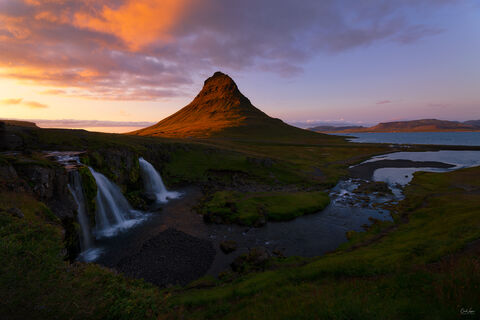 Sunset over Kirjjufell Mountain in Iceland.