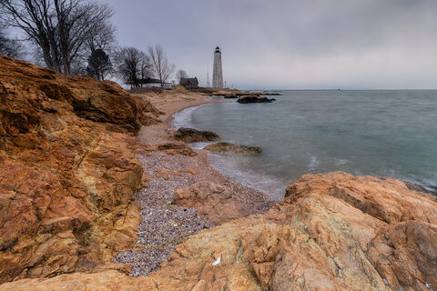 View of New Haven Harbor Lighthouse in New Haven in Connecticut.