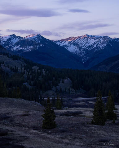 View of San Juan Mountains on the Million Dollar Highway at sunset.