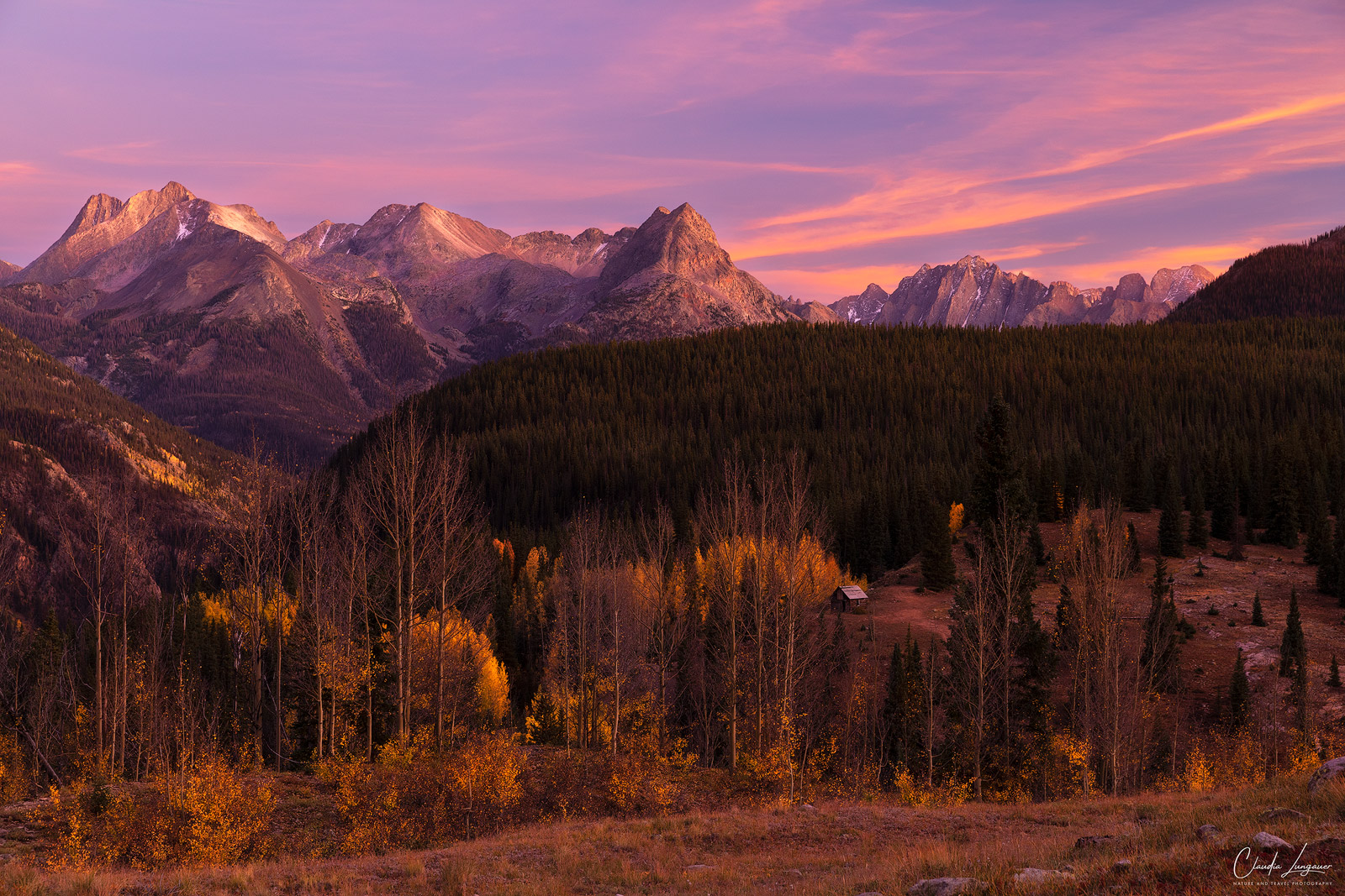 Sunset above the San Juan Mountains on the Million Dollar Highway in Colorado.