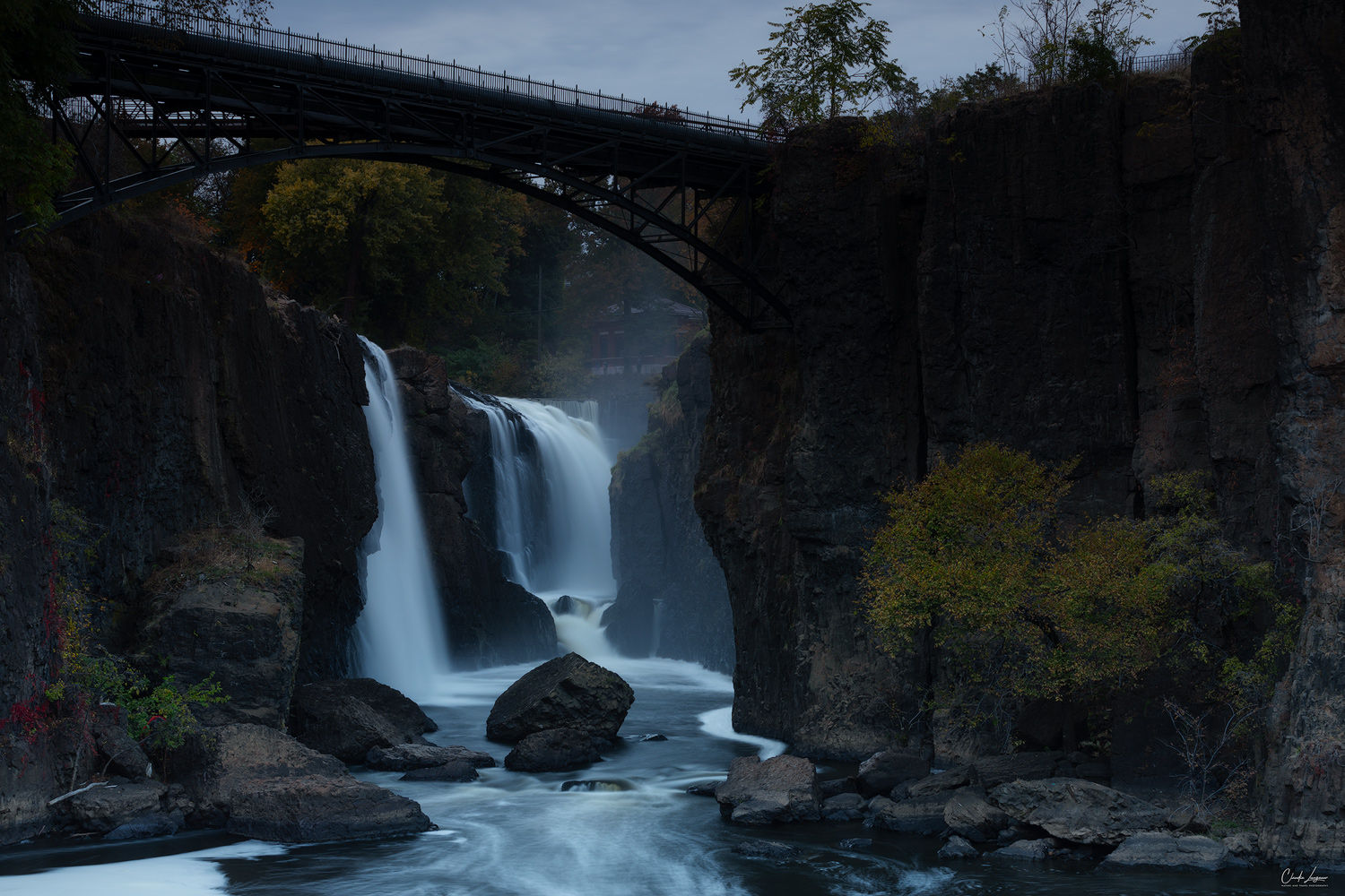 View of Great Falls in New Jersey at sunset.