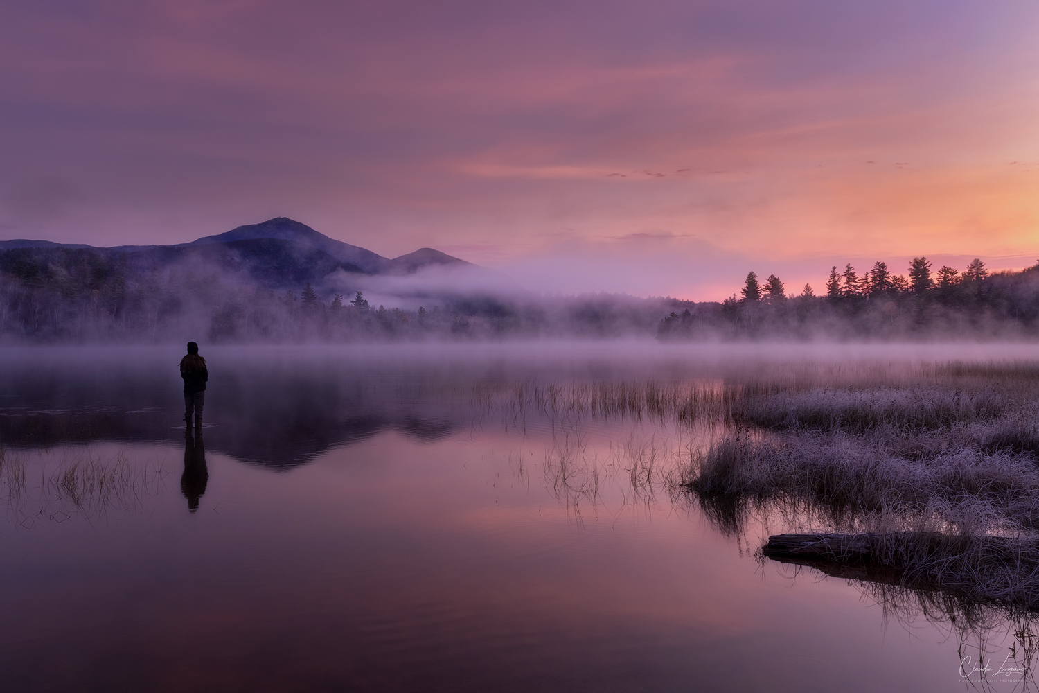 Dramatic sunrise at Connery Pond in the Adirondacks of New York.