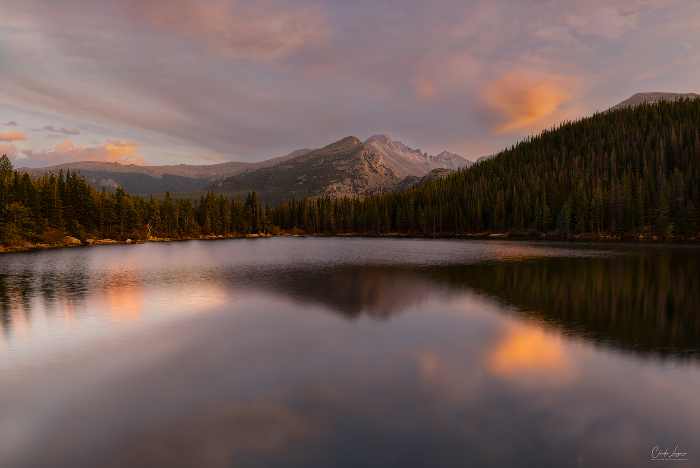 View on Longs Peak in RMNP at sunset in Colorado.