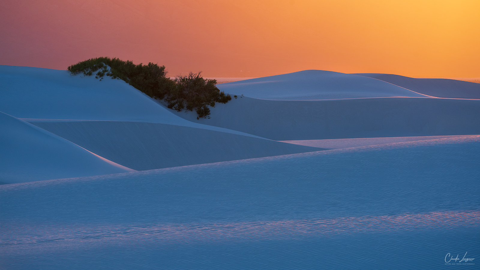 Sunset at White Sands National Park in New Mexico.