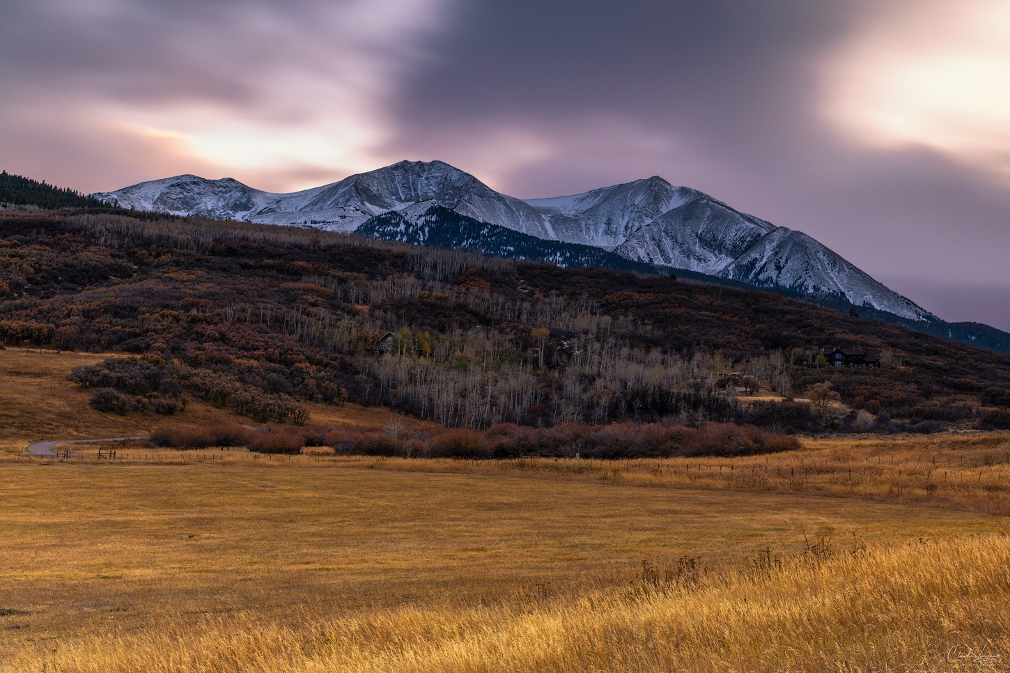 View at sunset on Mount Sopris in Carbondale, Colorado.