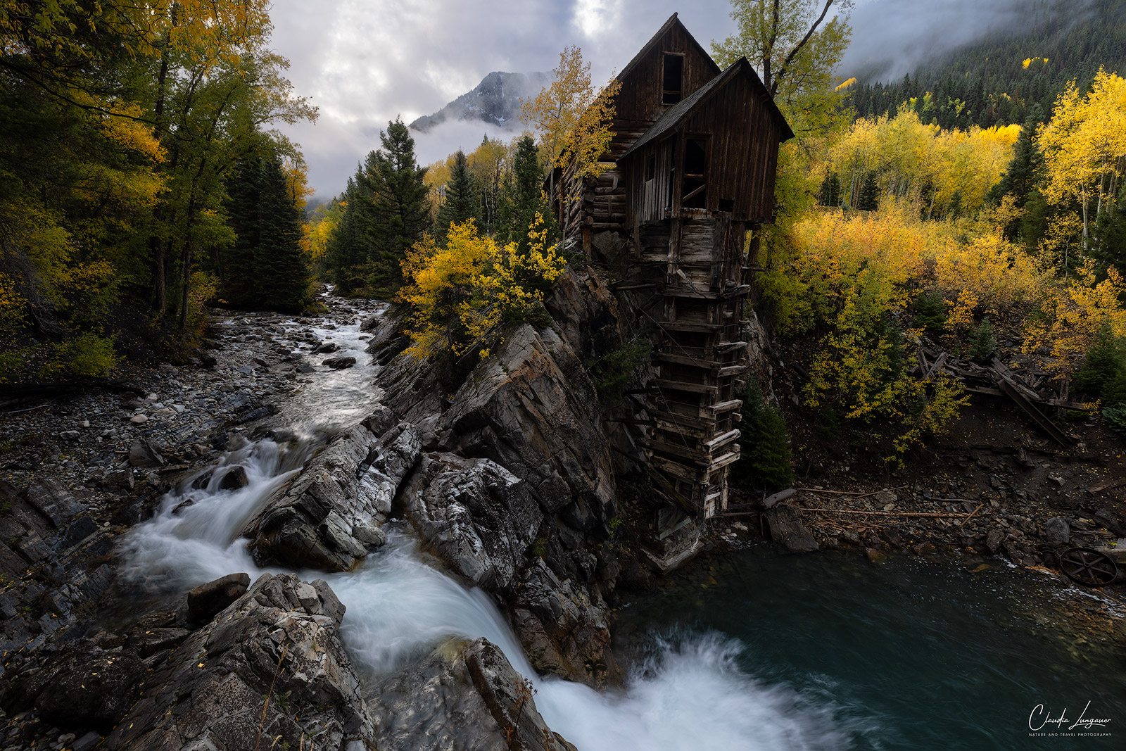 View of the Crystal Mill in Marble, Colorado during fall.