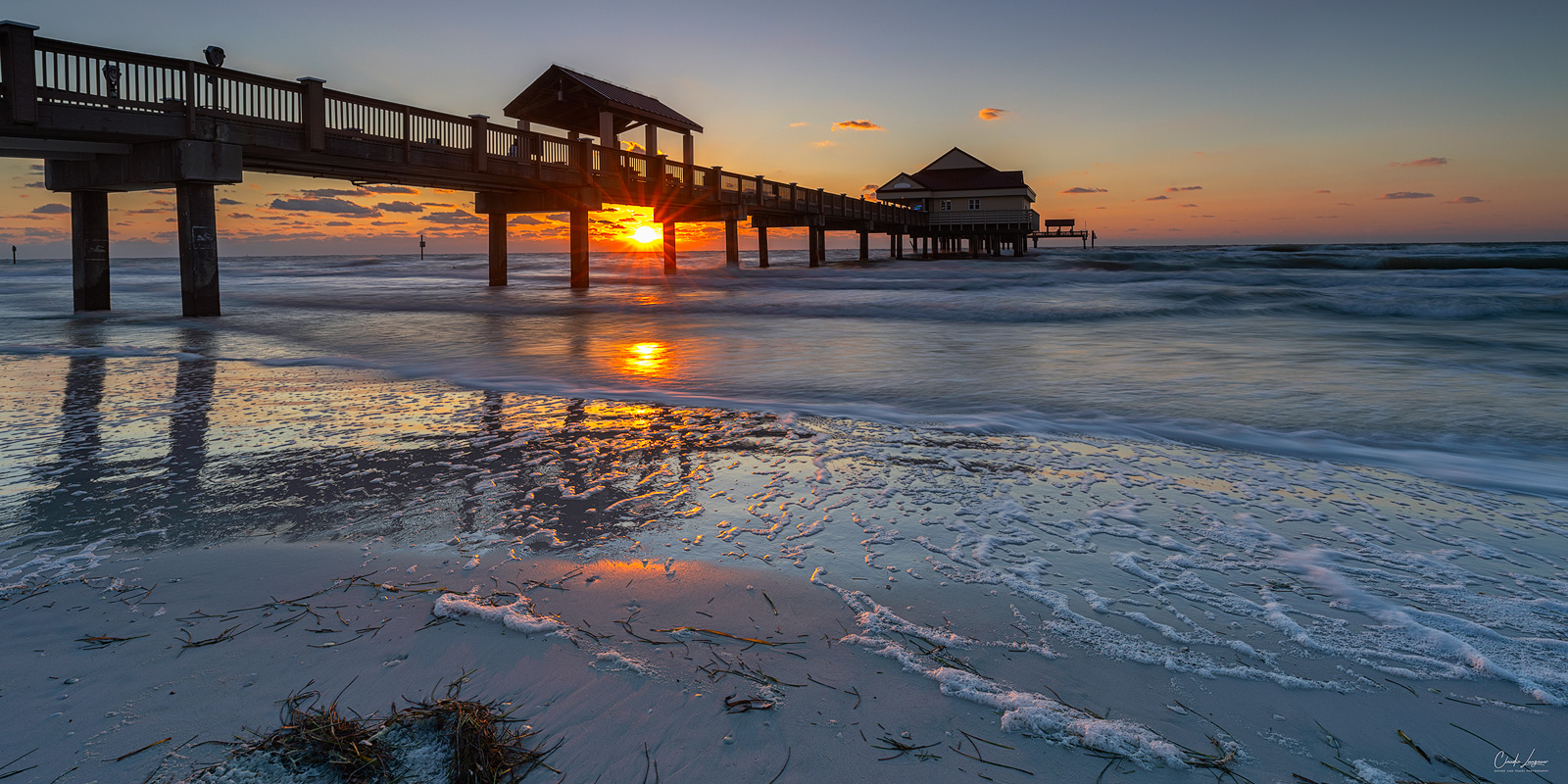 View of Clearwater Pier in Clearwater in Florida at sunset.