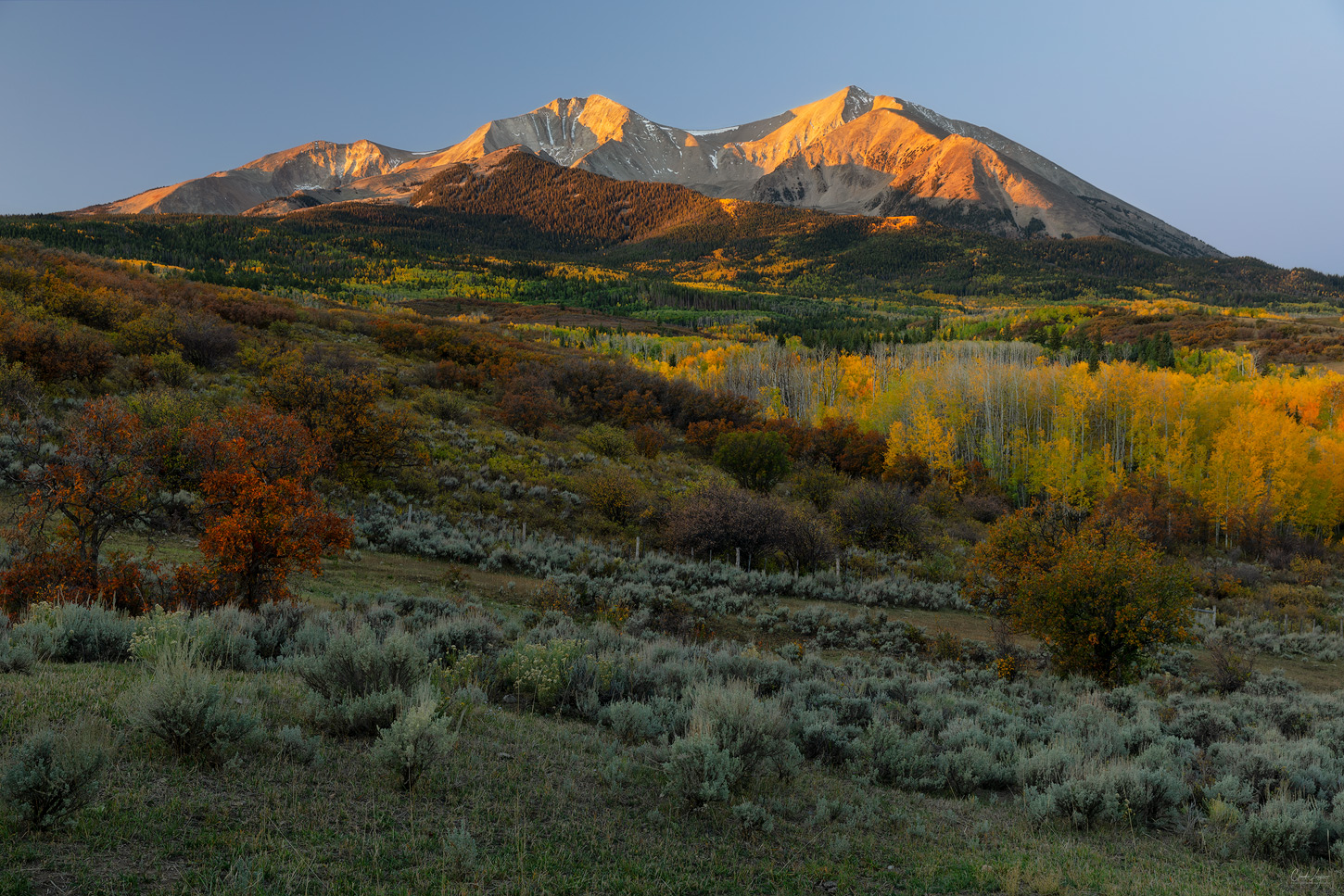 View on Mount Sopris in Carbondale, Colorado at sunrise.