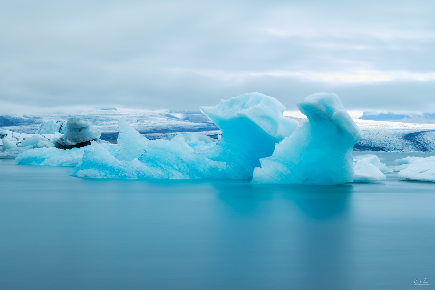 View of icebergs at the beach of Jokulsarlon Glacier Lagoon in Iceland.