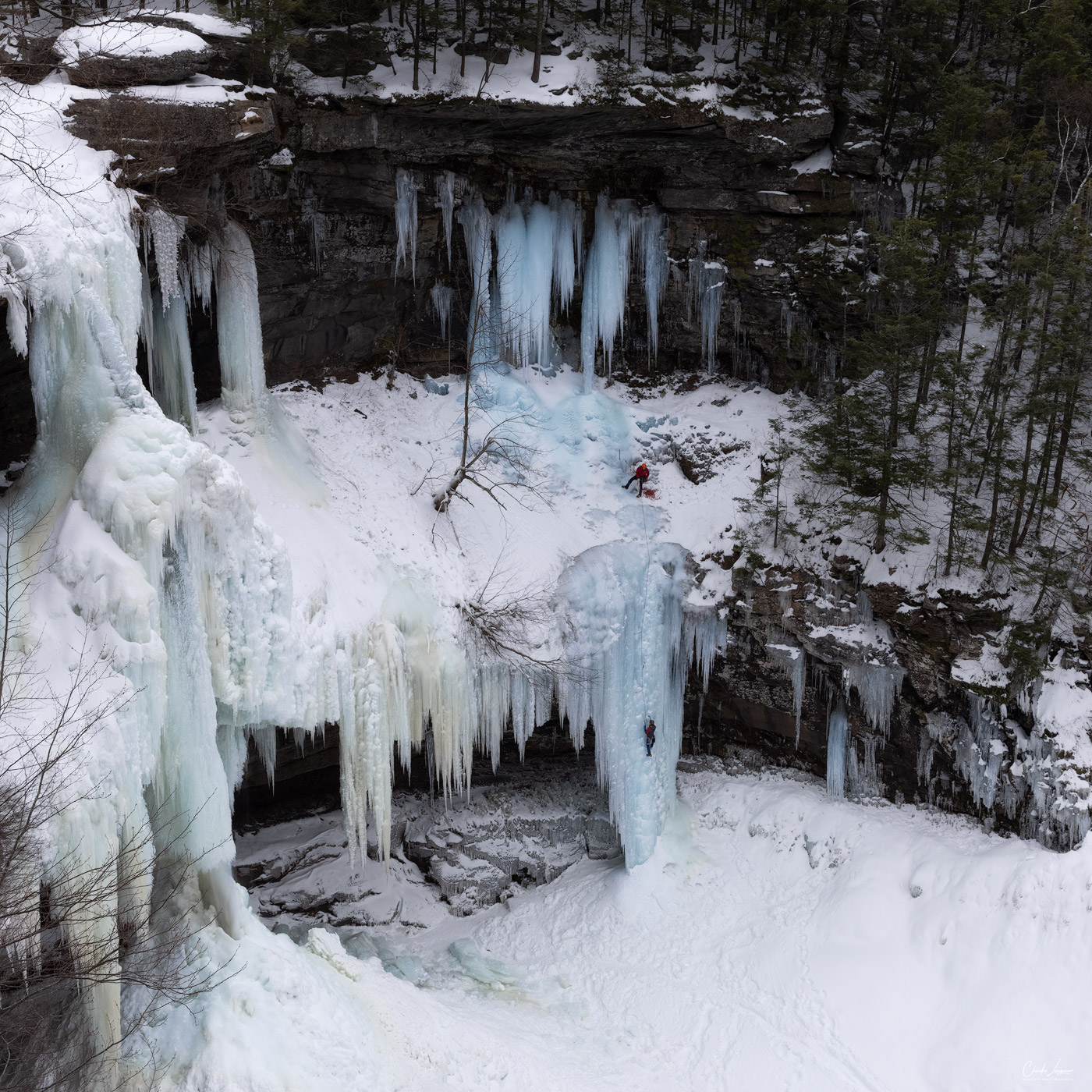 View of frozen Kaaterskill Falls in Upstate New York.