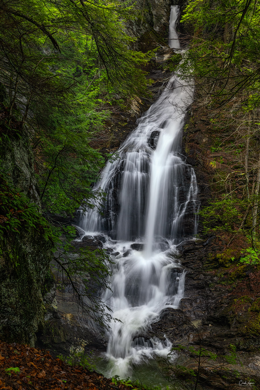 View of Moss Glen Falls in Stowe in Vermont.