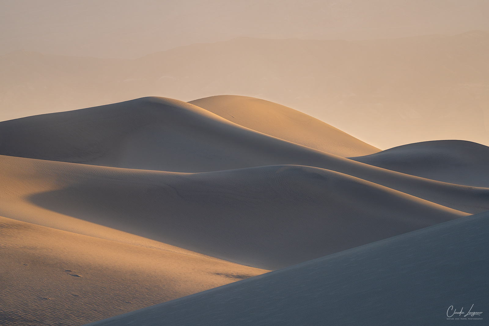 View of Mesquite Dunes at sunrise in Death Valley National Park.