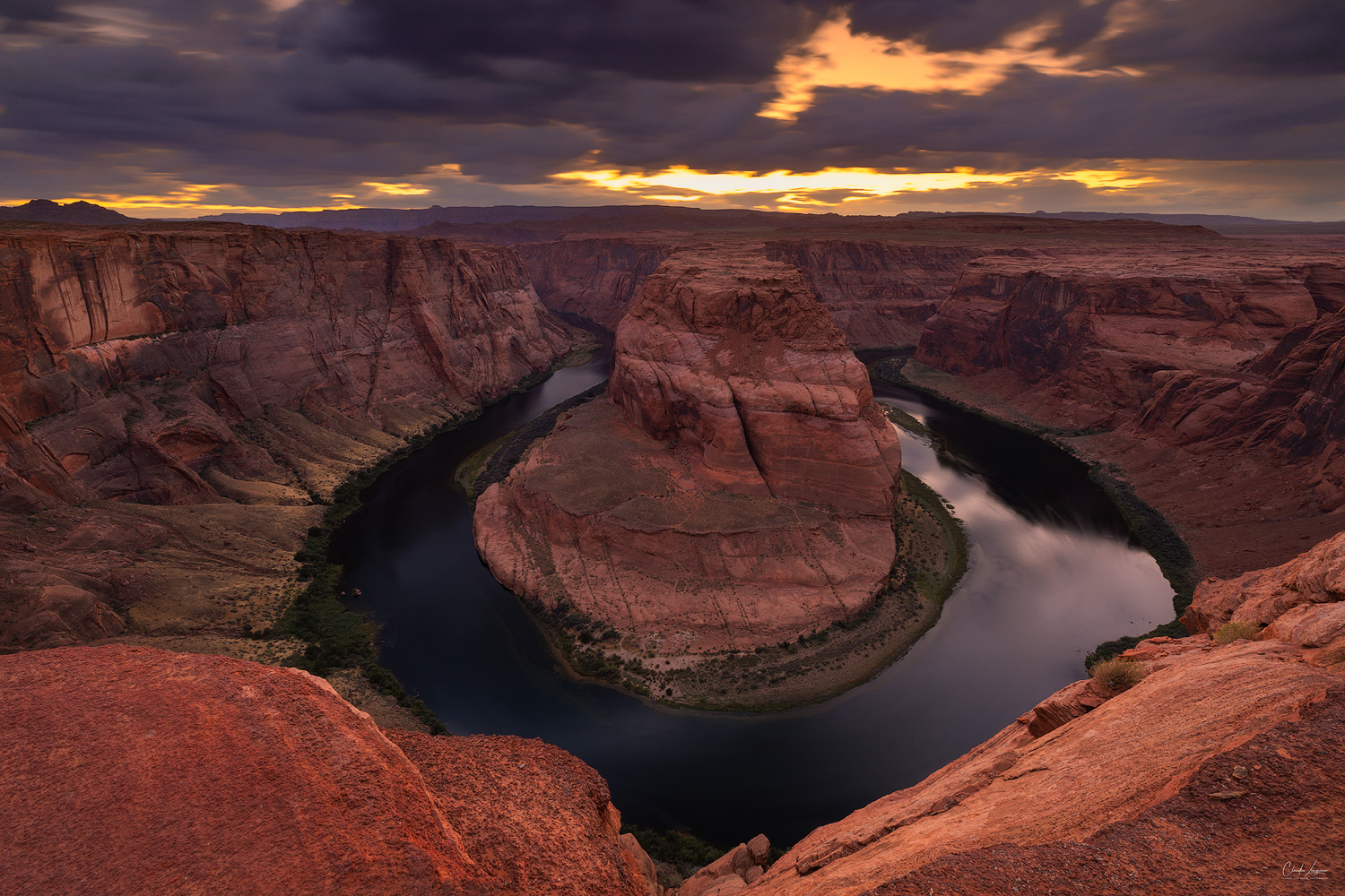 View of Horseshoe Bend in Page in Arizona at sunset.