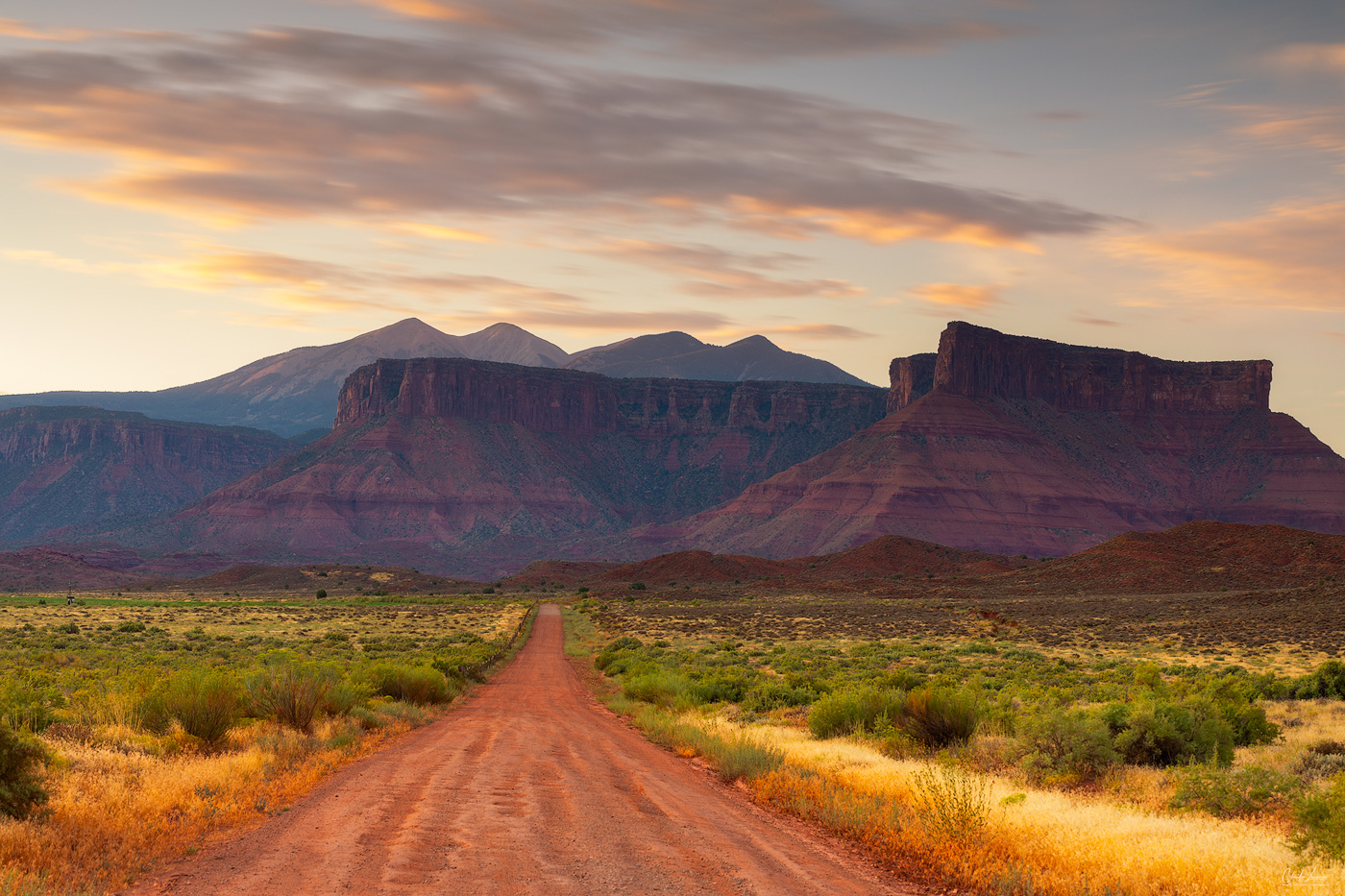 View of Red Rock Formations near Moab in Utah at sunrise.