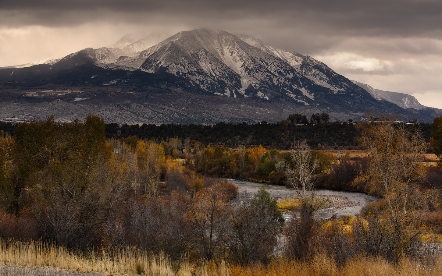 Mount Sopris covered in snow in Carbondale, Colorado.