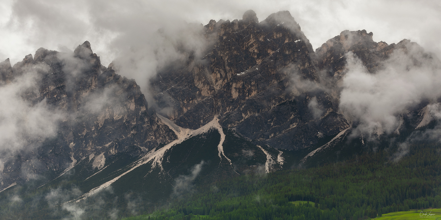 View on Pomagagnon Mountain in the Dolomites in Italy.