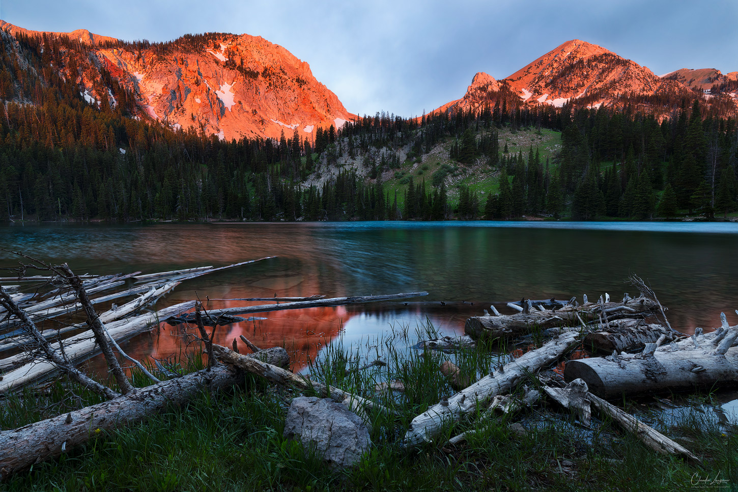 A reflection of Sacagawea Peak in Fairy Lake in Montana.