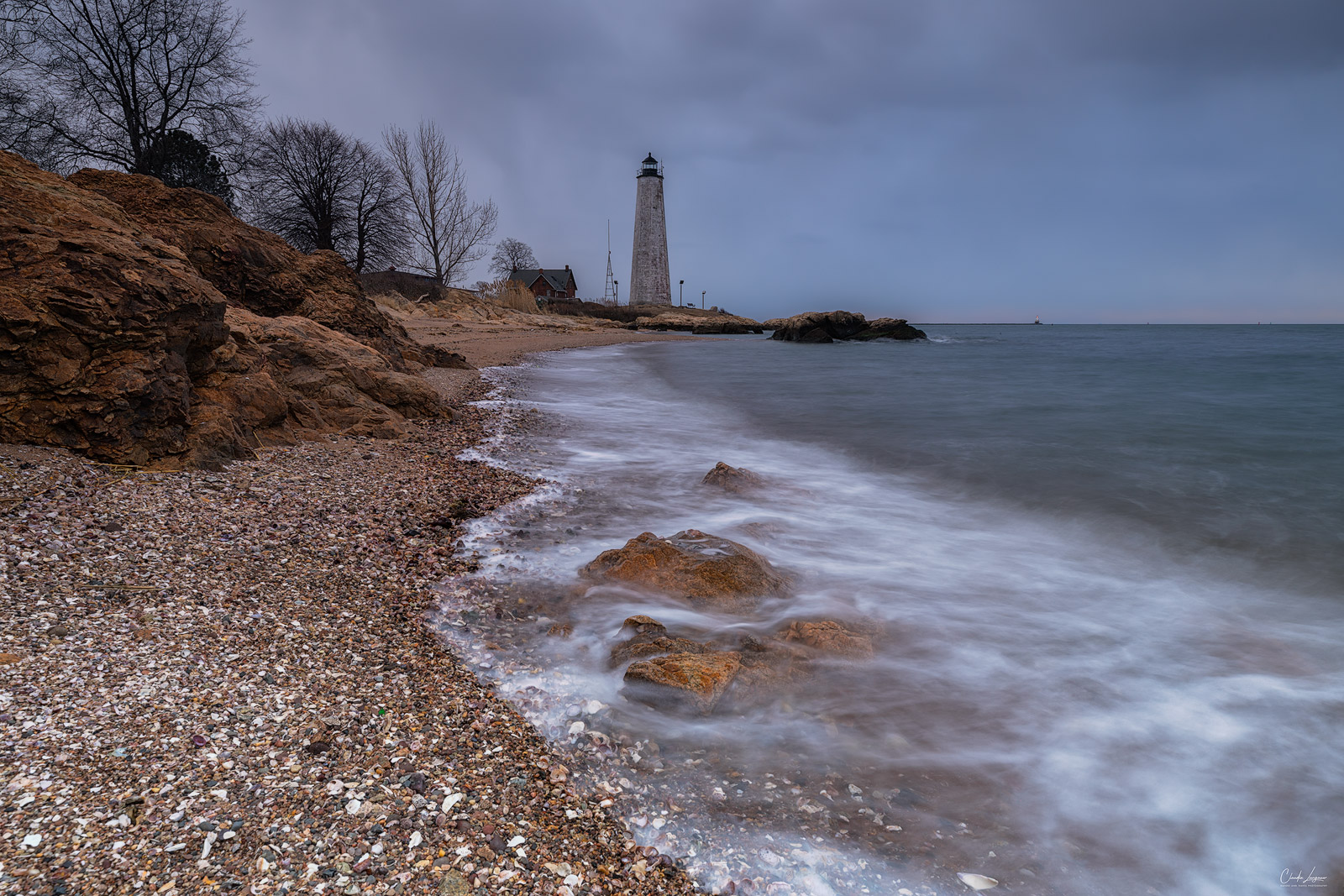 View of New Haven Harbor Lighthouse in New Haven in Connecticut.