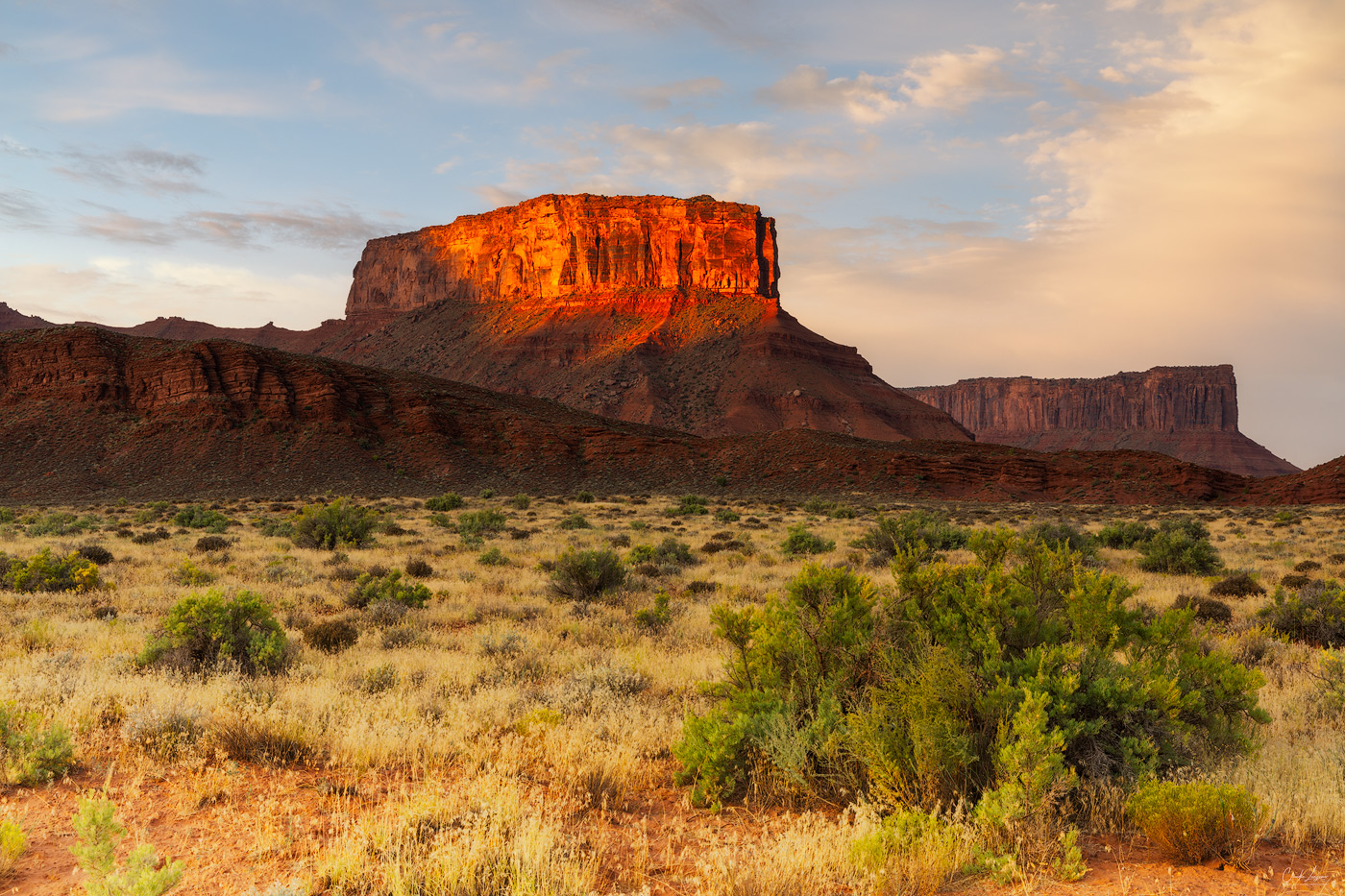 View of Red Rock Formations near Moab in Utah at sunrise.