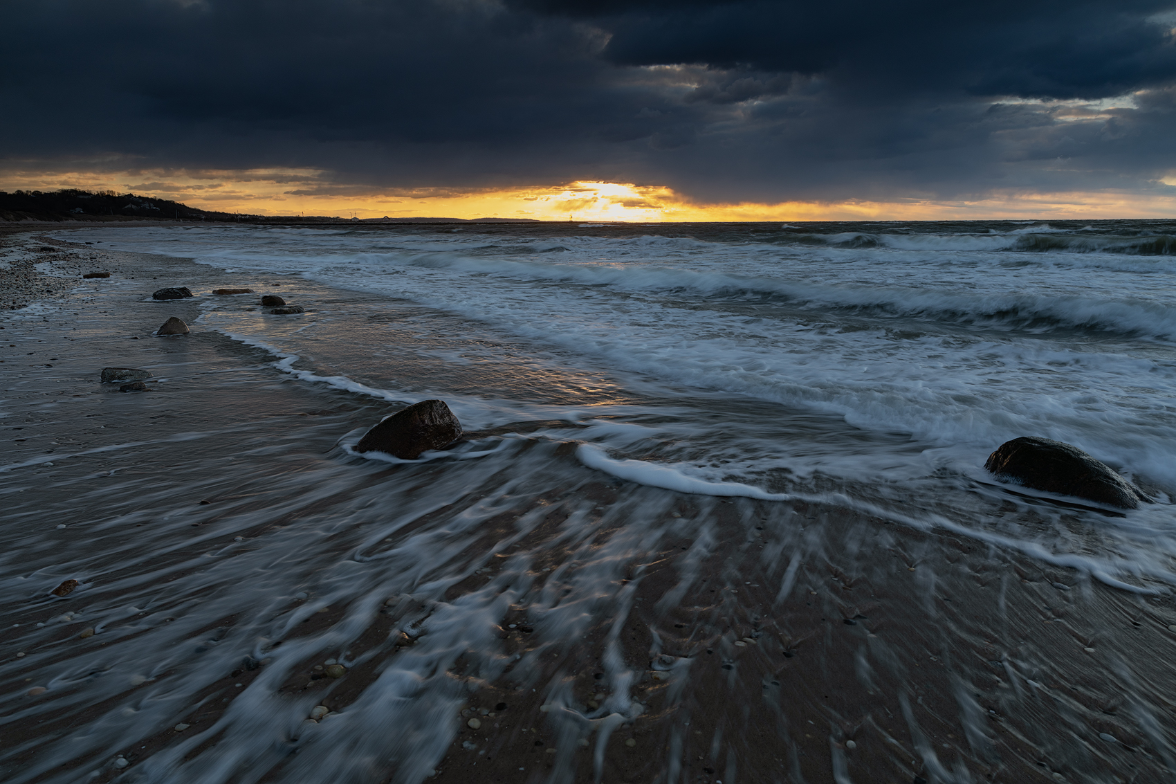 Colorful sunset on Long Island's Peninsula in New York.