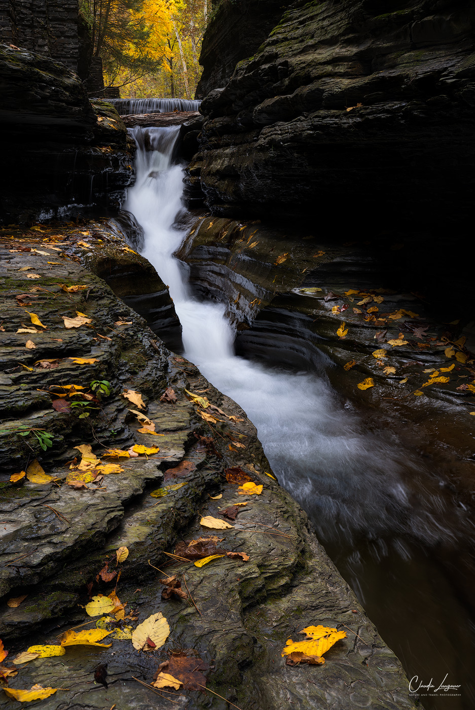 Waterfall in Upstate New York during fall.